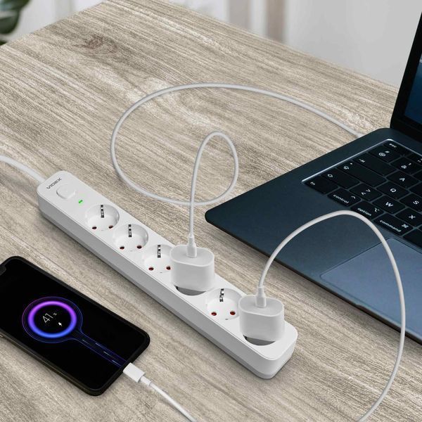 Мережевий подовжувач VIDEX ONCORD з/з 6п 3м (3x1.5мм) з кнопкою White 27691 фото