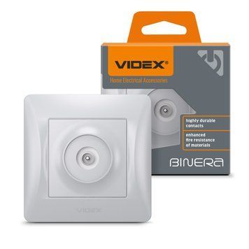 Розетка TV одинарна телевізійна срібний шовк VIDEX BINERA 24906 фото