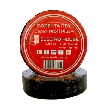 Ізоляційна стрічка ElectroHouse 25м чорна EH-AHT-1828 фото