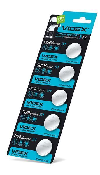 Батарейка літієва Videx CR2016 5шт BLISTER CARD 22925 фото