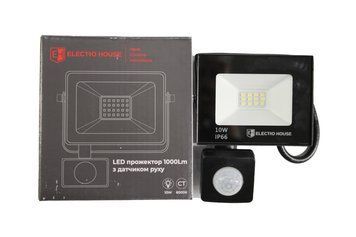 LED прожектор з датчиком руху ElectroHouse 10Вт SMD2835 6500К 1000Лм EH-FDLS-10W фото