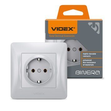 Розетка одинарна із заземленням срібний шовк VIDEX BINERA 24898 фото