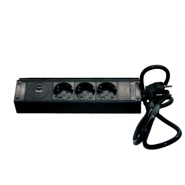 Меблева розетка кухонна горизонтальна з кабелем ElectroHouse 3x16А USB A+C 3.4А чорний EH-AR-308 фото