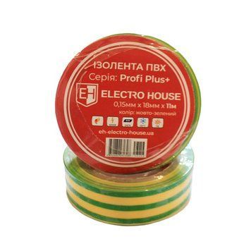 Ізоляційна стрічка ElectroHouse 11м жовто-зелена EH-AHT-1808 фото