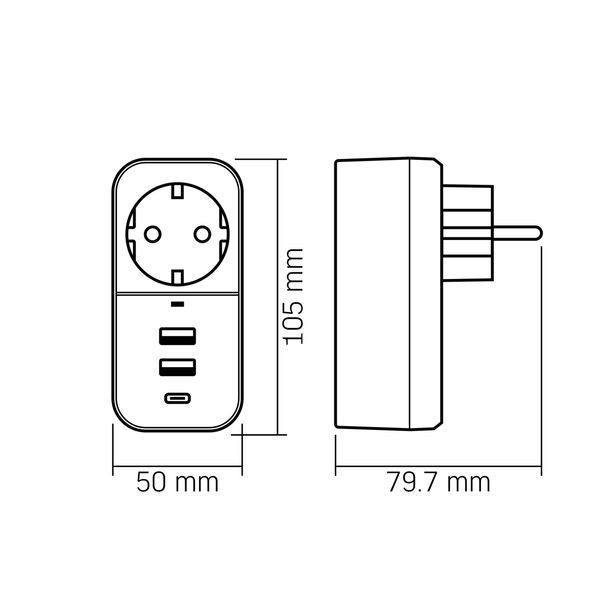 Мережевий адаптер VIDEX ONCORD з/з 1п 2.4A 2USB+USB-C Black 27698 фото