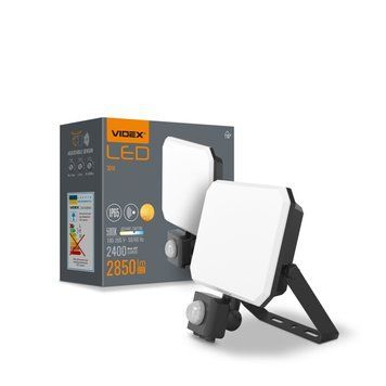 LED прожектор VIDEX F3 30W 5000K з датчиком руху 220V Black (VLE-F3-0305B-S) 27717 фото
