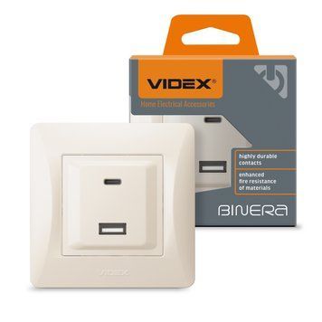 Розетка USB-A + USB-C PD20W кремова VIDEX BINERA 28201 фото
