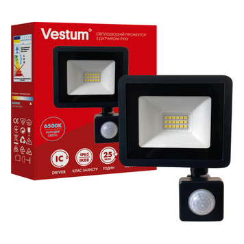 Прожектор LED Vestum з датчиком руху 20W 2000Лм 6500K 175-250V IP65 1-VS-3020 фото