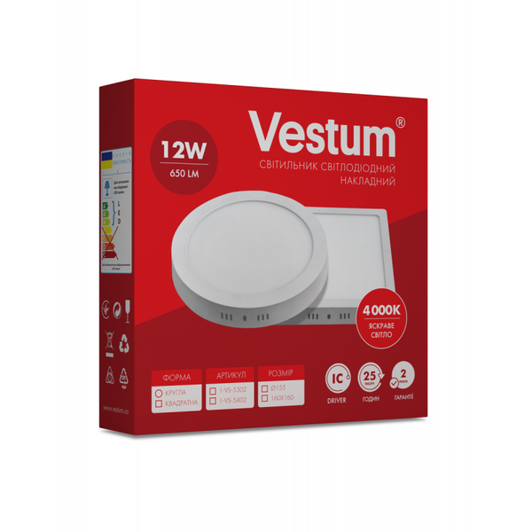 Світильник LED накладний круглий Vestum 12W 4000K 220V 1-VS-5302 фото